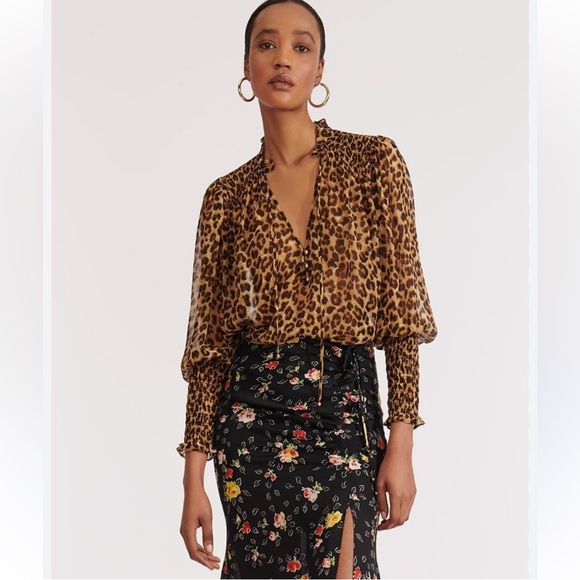 Veronica Beard Jaz Chiffon Floral Tie Split Neck Blouse Top, Size 4 - Picture 5 of 12